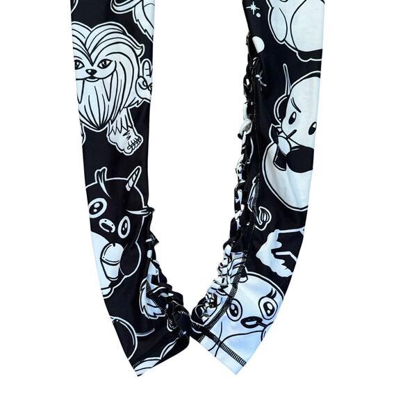 FUTURE FANTASY DELIGHT Slit Weave Graphic Leggings Streetwear Rave Festival Sz M - Picture 6 of 10